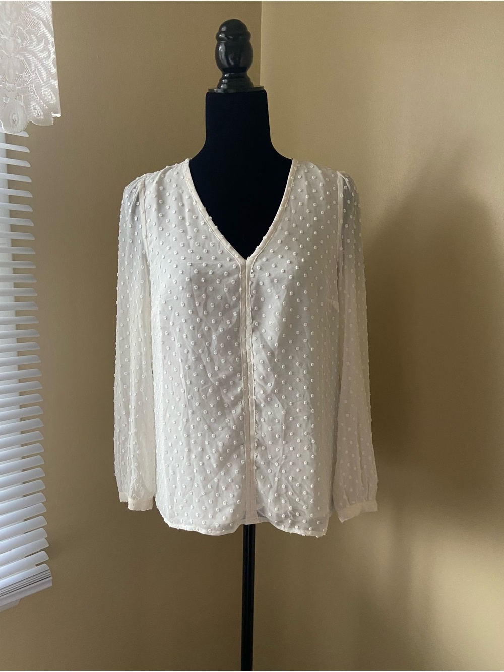 J. Crew Ivory Swiss Dot V-Neck Blouse